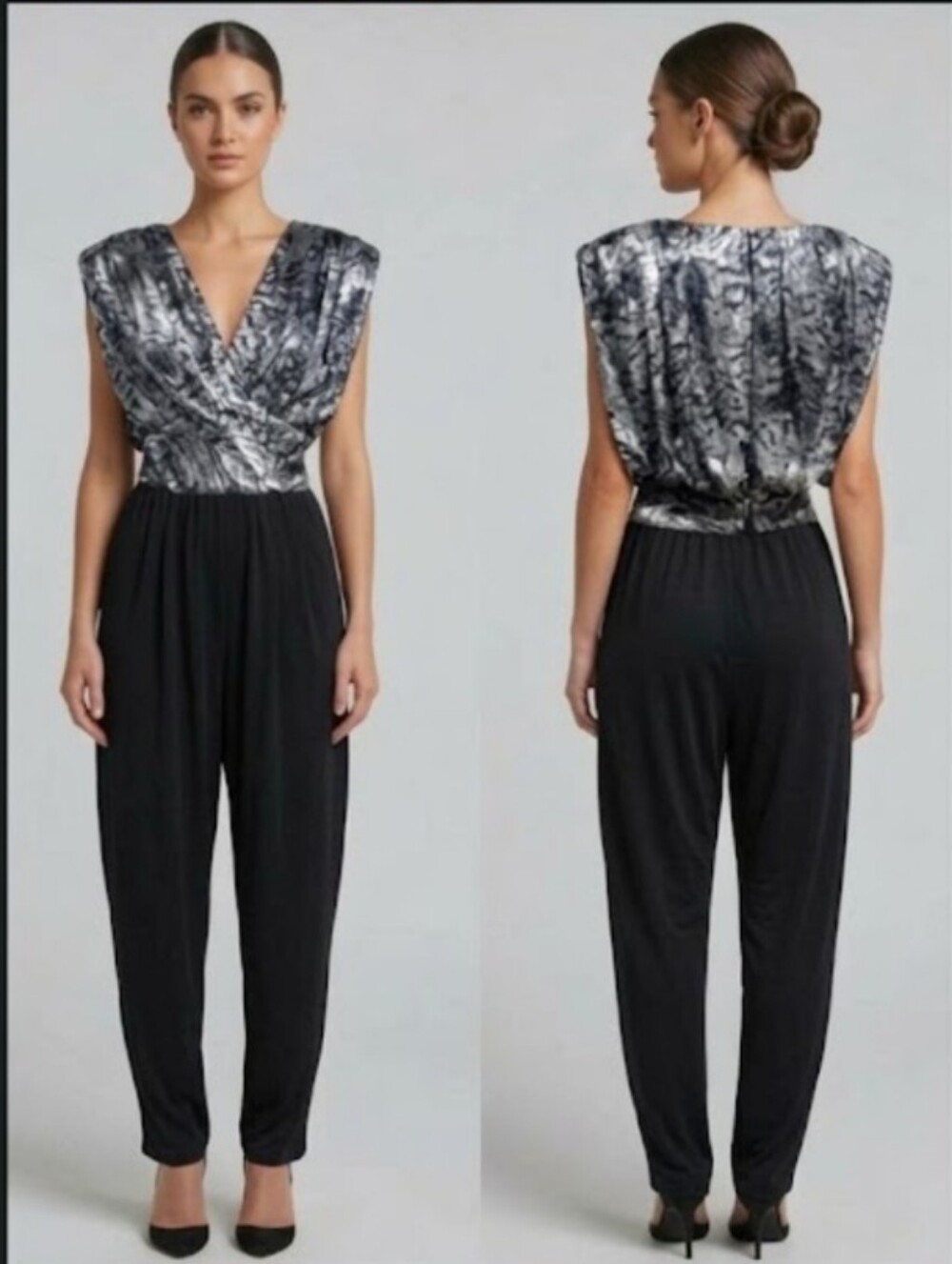 Vintage 80s Susan Roselli Vijack Harem Pant Lame Jumpsuit